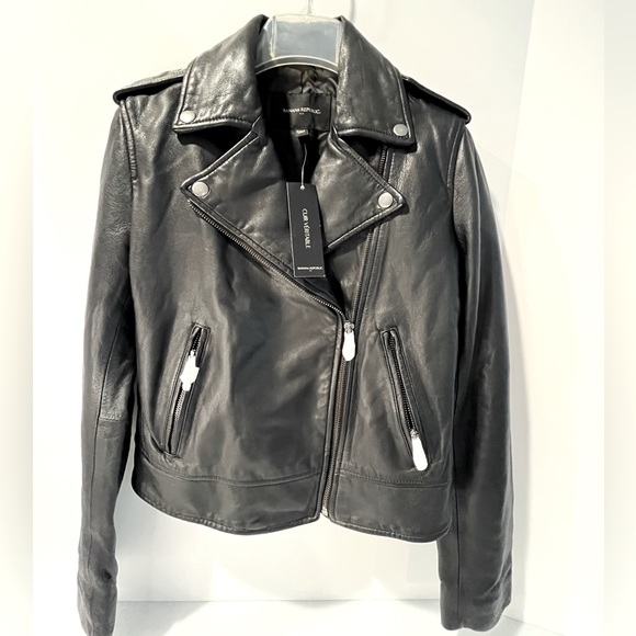 Banana Republic Bestselling Genuine Goat Leather Motto Jacket Black - Picture 2 of 16